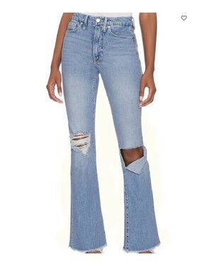 Good American Busted Knee Bootcut Jeans Blue Indigo 4